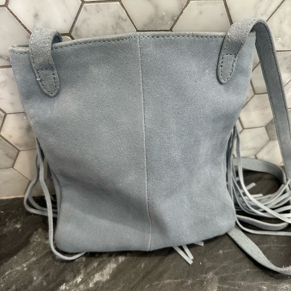 EUC🩶Margot Genuine Suede Leather Fringe Crossbody Bag Blue/Gray - Picture 6 of 13